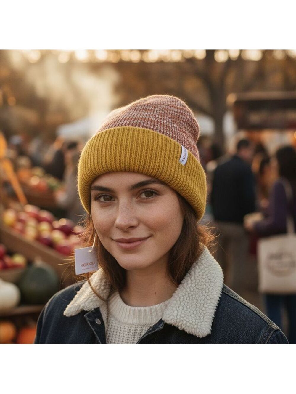 Verloop Colorblock Plush Knit Beanie NWT Yellow Orange